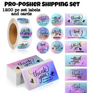 DELIGHT YOUR CUSTOMERS W/ COLORFUL HOLOGRAPHIC THANK YOU CARDS &  LABELS 1120 PC